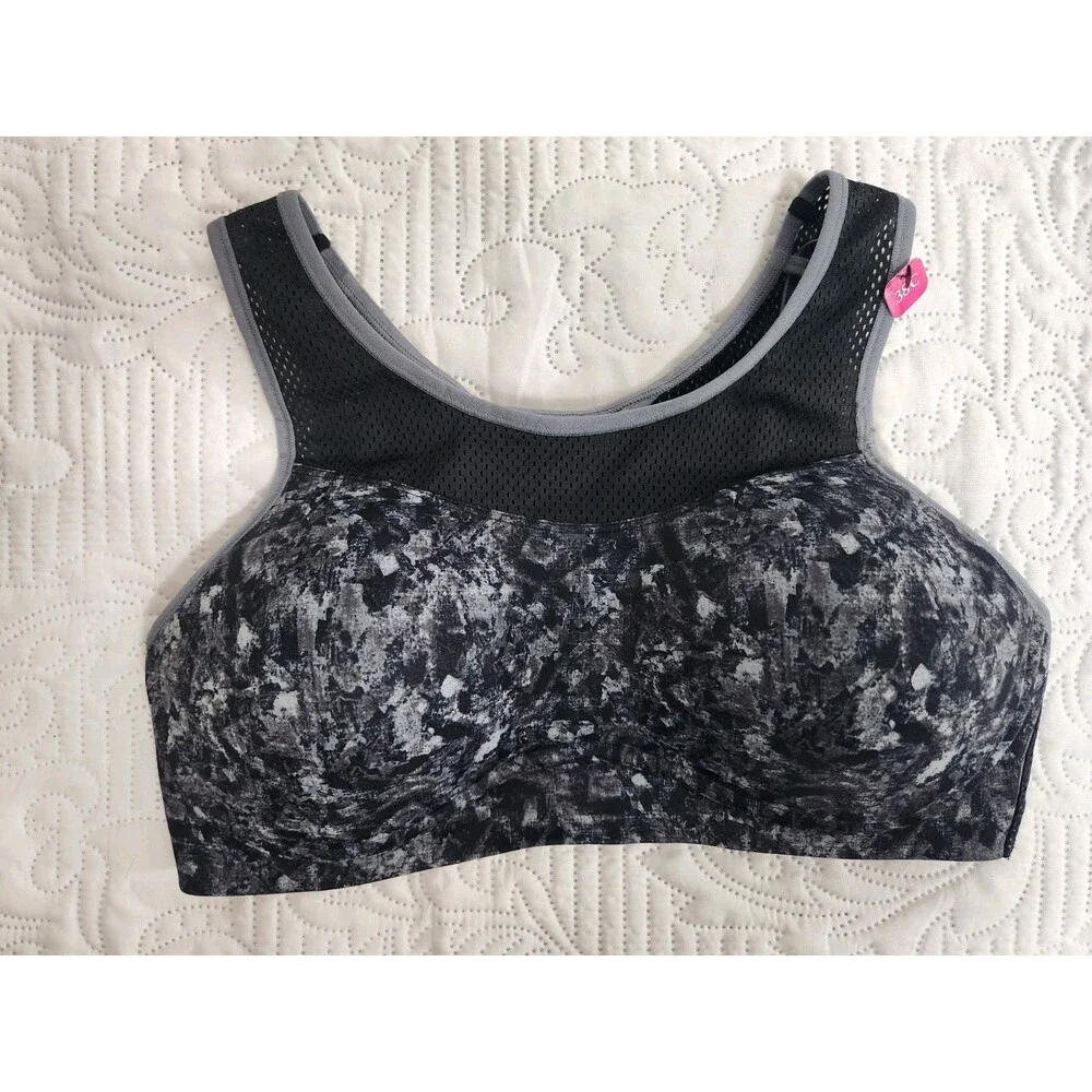 Maidenform Gray Black Mesh High Support Pullover Sports Bra Wireless 38C NWT
